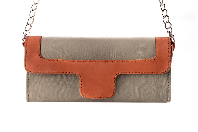 Taupe brown and terracotta orange women's dress clutch, for weddings, ceremonies, cocktails and parties. Profile view - Florence KOOIJMAN